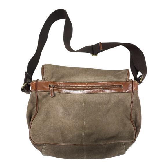 FOSSIL 54 Men Brown Canvas Genuine Leather Adjustable Strap Messenger Bag - Picture 15 of 15